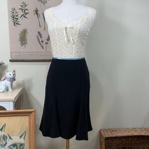 Vintage 90s Y2k Black Pinstripe Blue Satin Trim Skirt Office Siren Corpcore S M